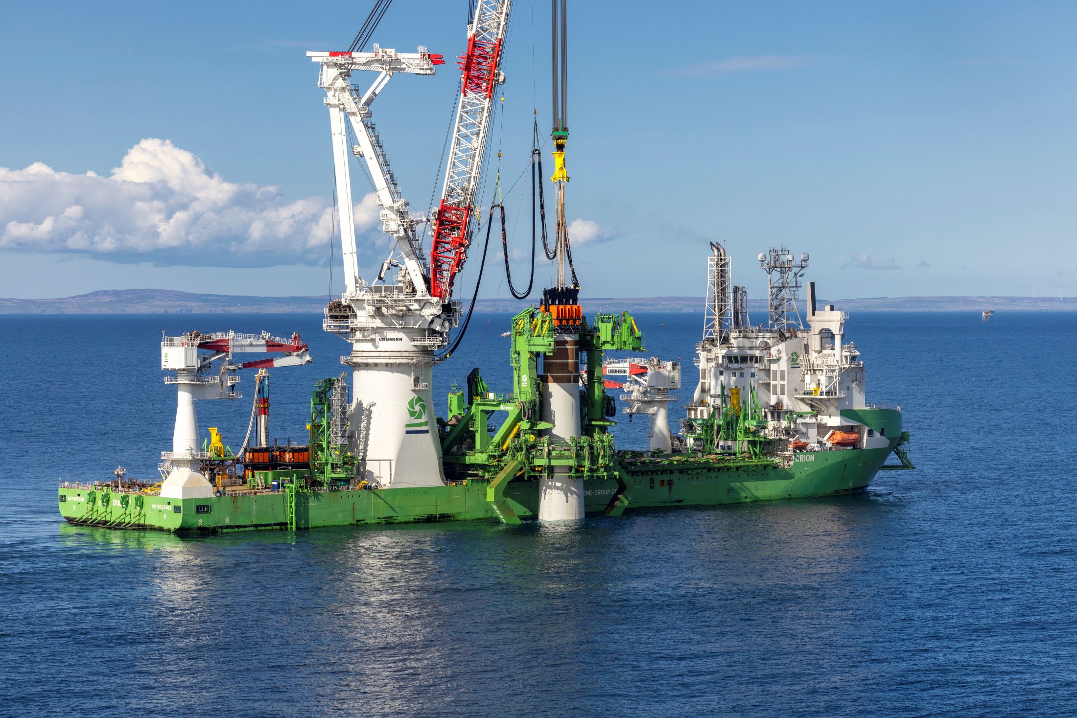 DEME’s offshore installation vessel ‘Orion’ successfully completes the near 15 MW turbine foundation installation project in Scotland and heads to US